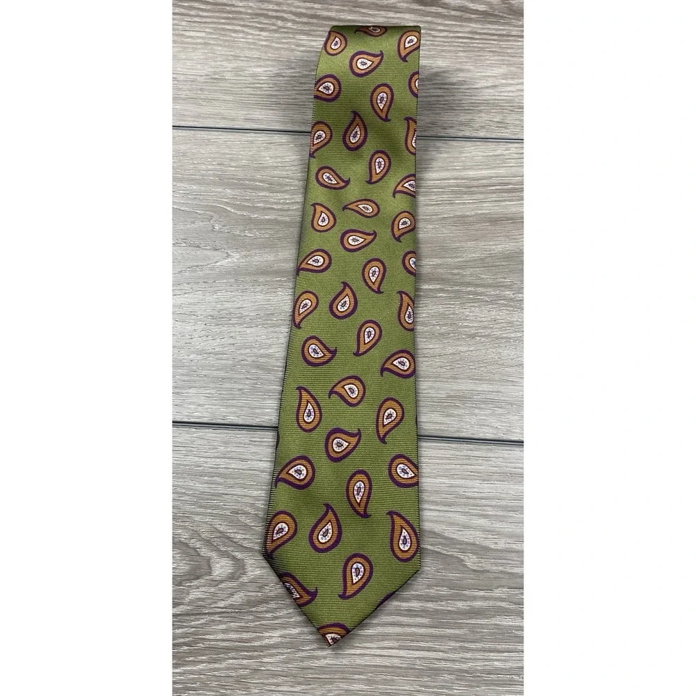Altea Milano Men's Silk Paisley Pattern Necktie Green 3.5
